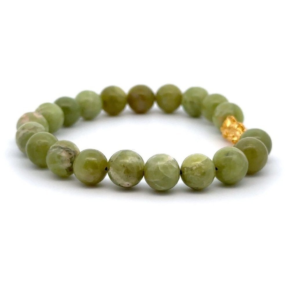 Natural Peridot Stretchable Bracelet Size 7 with 24K Gold Dragon Pixiu - Picture 4 of 7